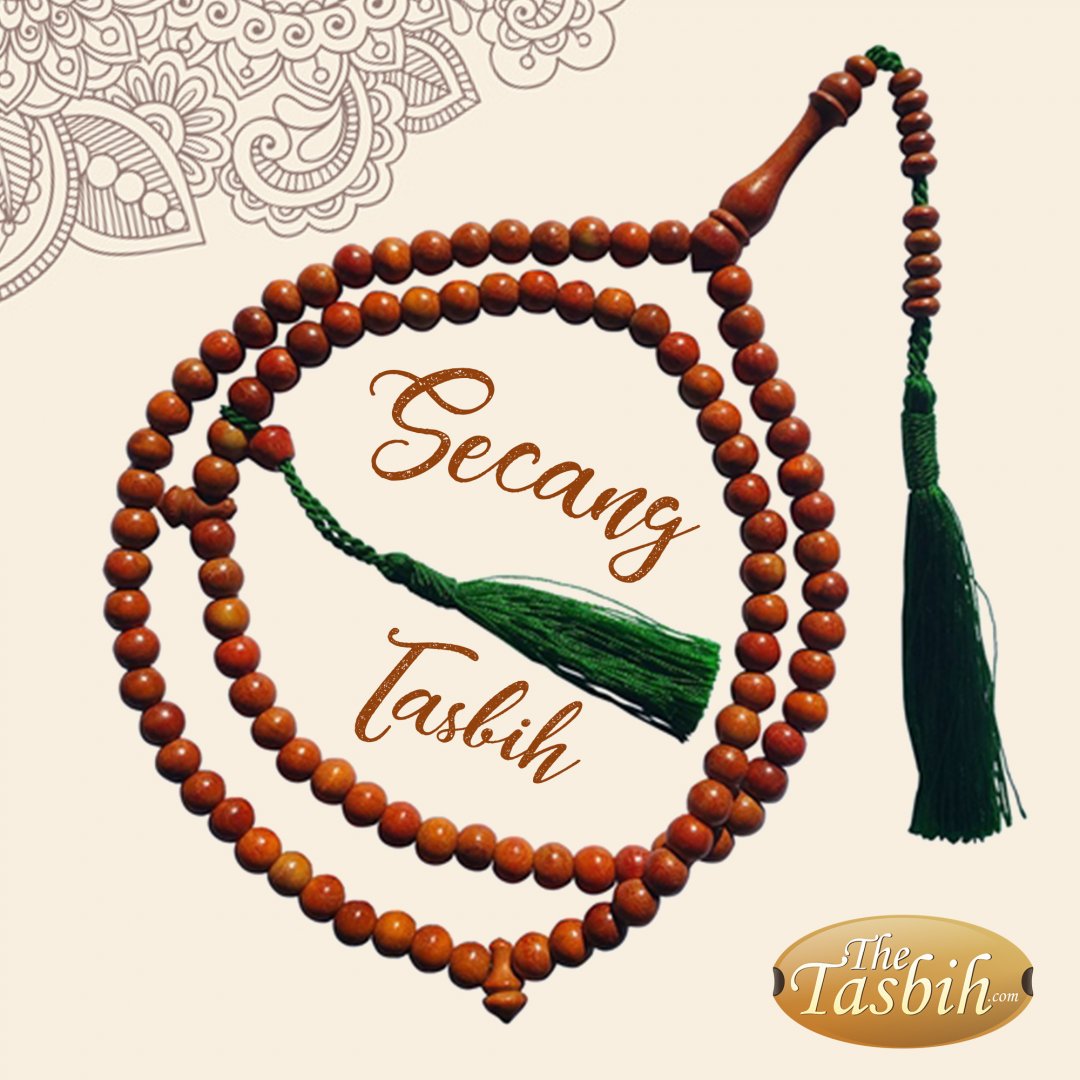 A natural color orange secang wood tasbih with 99-Beads.